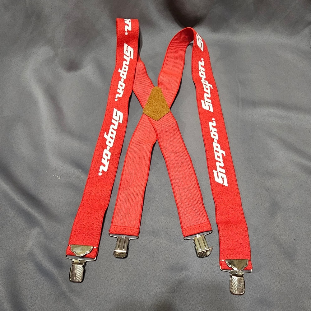 Vintage Snap-on Tools Red X-Back Suspenders Leather Eagle Patch Heavy Duty Clips